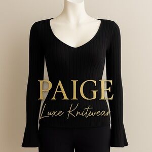 PAIGE Quiet Luxury Black Knit Sweater Balloon Sleeve Boho Silk Blend Small $239